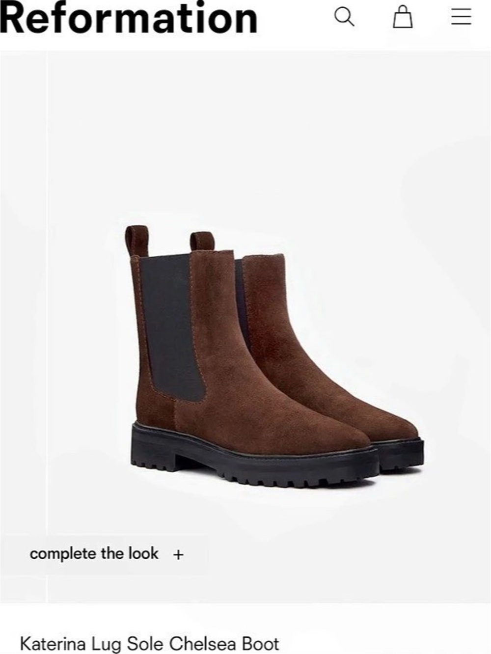 Reformation Katerina Lug Sole Chelsea Boot in Brown